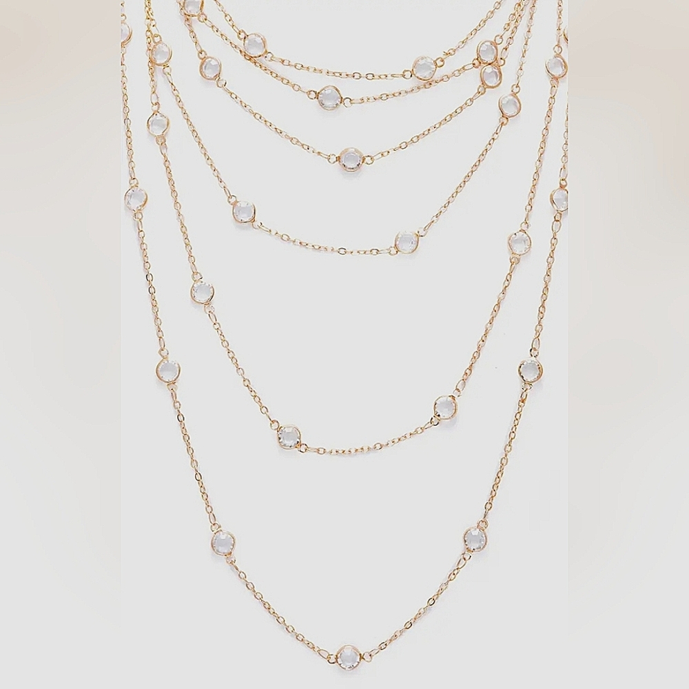 SAACHI Adjustable Crystal Multi Layered Necklace With Gold-Plated Brass NWT$80 - Picture 5 of 7